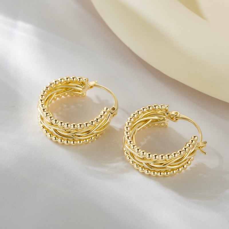 14K Gold Plated Twisted Chunky Hoop  Earrings for Women