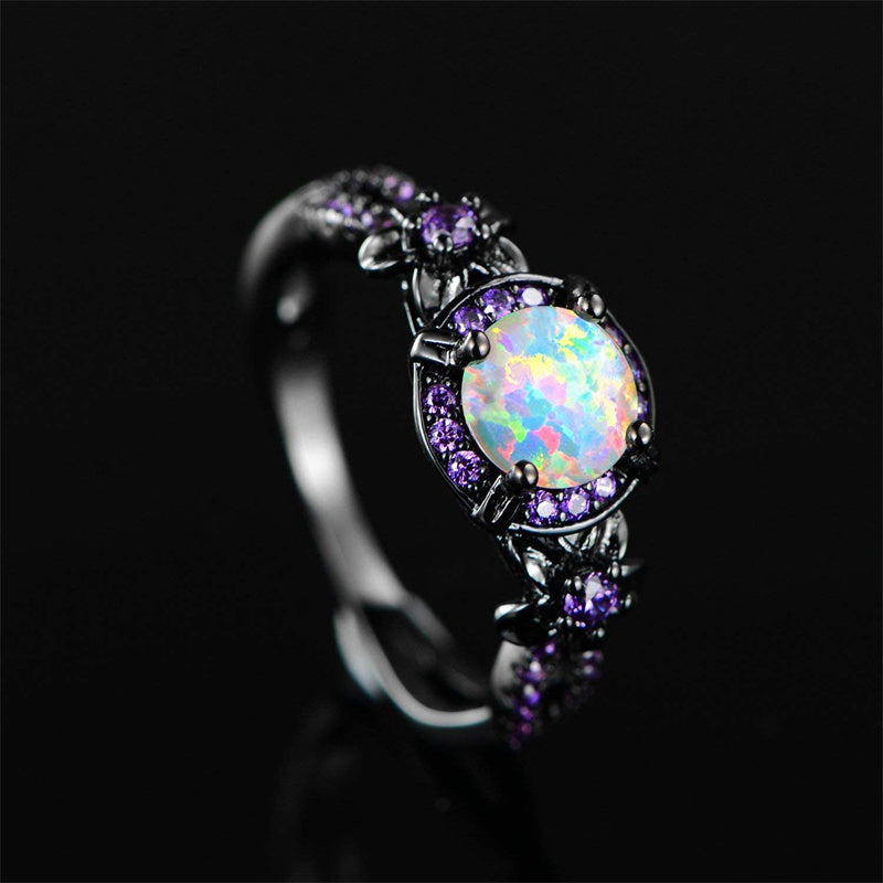 Copper Created Opal Mystic Topaz Amethyst Garnet Eternity Ring for Women