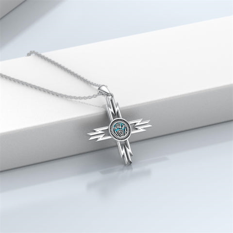 Sterling Silver Turquoise Cross Bear Claw Cowboy Boot Pendant Necklace