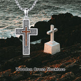 Sterling Silver Wooden Lion Orthodox Sword Wolf Cross Pendant Necklace