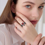 Sterling Silver Personalized Birthstone Punk Skull Bat Snake Ring Goth Jewelry for Halloween Birthday