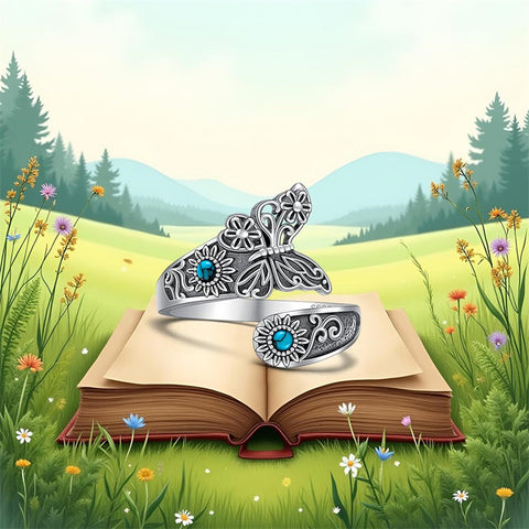 Sterling Silver Turquoise Butterfly Open Adjustable Spoon Ring