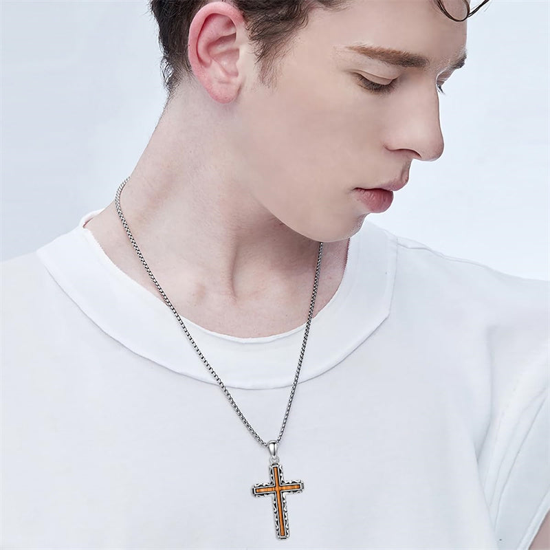 Sterling Silver Wooden Cross Pendant Necklace