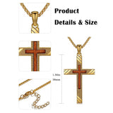 14K Gold Plated Wooden Cross Pendant Necklace Christian Catholic Jewelry Religious Gift