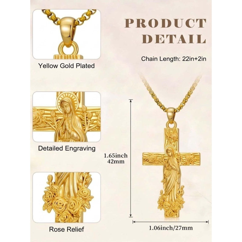 St Michael St Benedict  St Christopher Virgin MaryPendant Necklace 14K Gold Plated Christian Catholic Jewelry