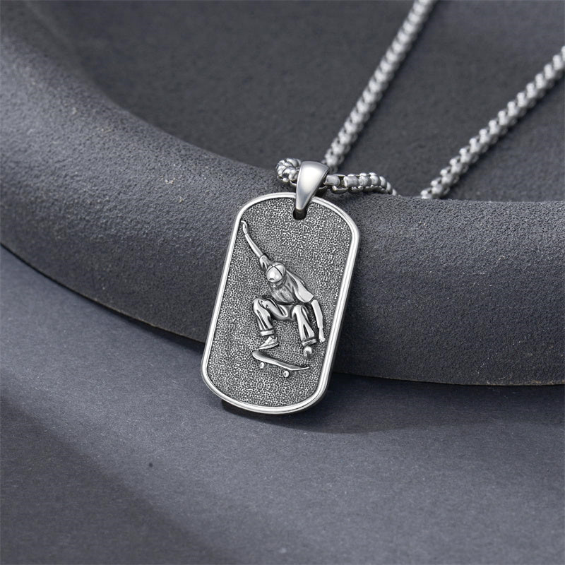 Sterling Silver Dog Tag Baseball Basketball Softball Soccer Pendant Necklace for Men
