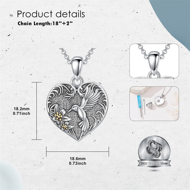 Sterling Silver Heart Rabbit Dog Cat Butterfly Dragonfly Hummingbird Wolf Urn Necklace for Ashes