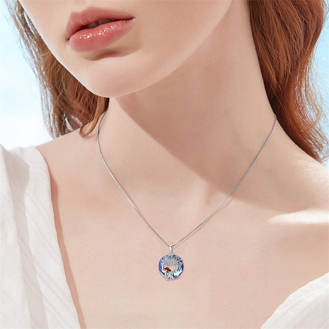 Mushroom Necklace 925 Sterling Silver Tree of Life Moon Phase Pendant Necklace Mushroom Theme Jewelry Gifts for Women Girls