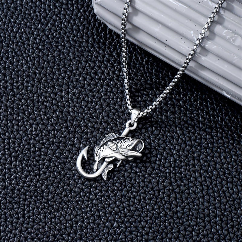 Sterling Silver Antler Fish Hook Pendant Necklace for Men– romanticwork