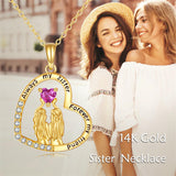 14K Solid Yellow Gold Sister Necklace for Women Love Heart Friendship Pendant Jewelry Gifts for Sister
