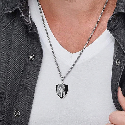 Sterling Silver Faith Bible Lion Pendant Necklace for Men