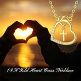 14K Real Gold Heart Necklace for Women,God in My Heart Faith Hope Love,Yellow/White Gold Cross Heart Pendant Necklace with Cubic Zirconia