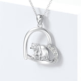 Sterling Silver Polar Bears Pendant Necklace