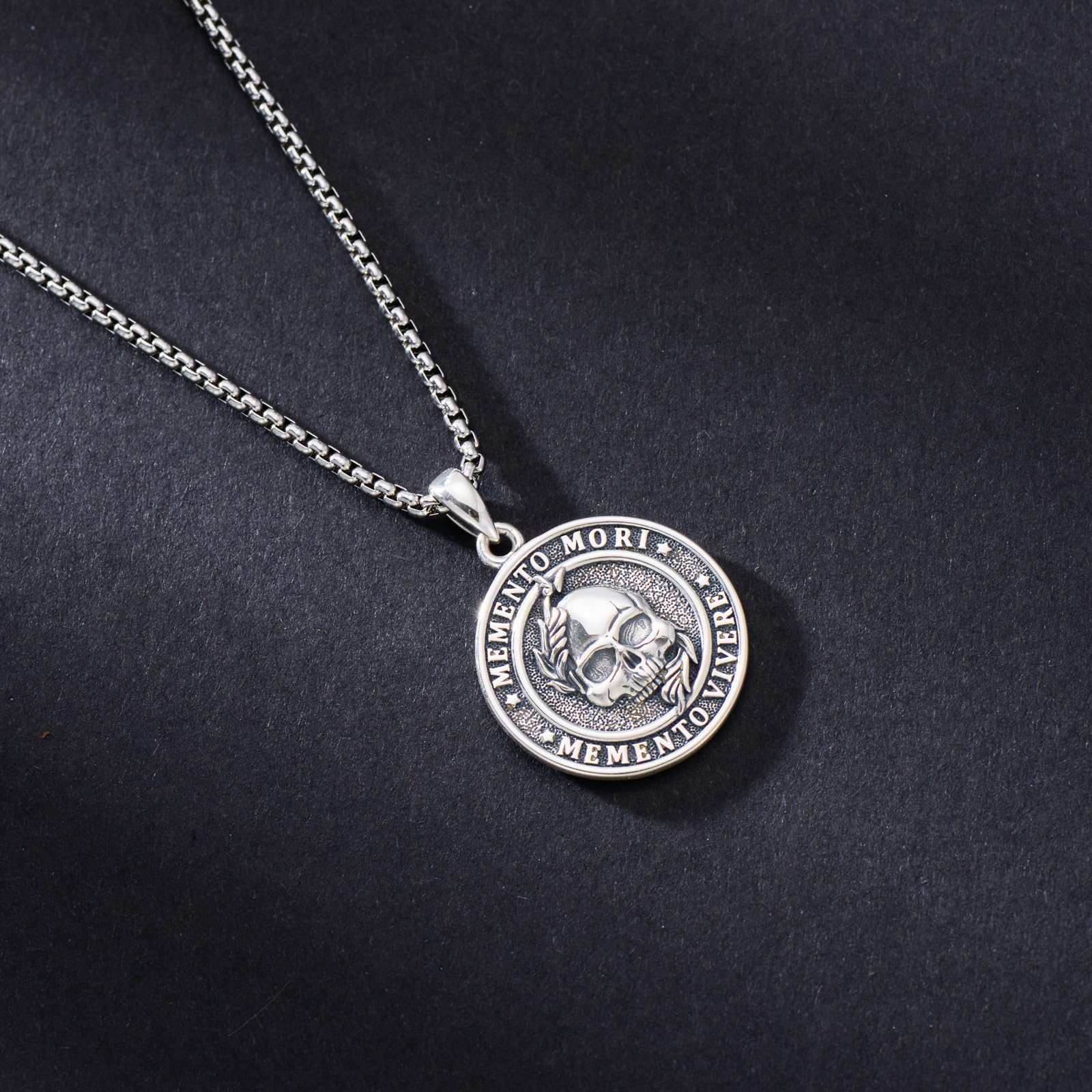 Sterling Silver Gothic Skull Memento Mori Pendant Necklace with Engrav ...