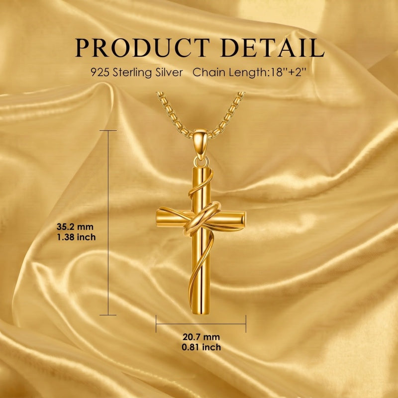 14k Gold Plated Cross Deer Antler Celtic Knot Sword Twisted Rope Cross Pendant Necklace for Men