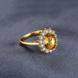 14K Yellow Gold Plated Birthstone Halo Engagement Rings for Women