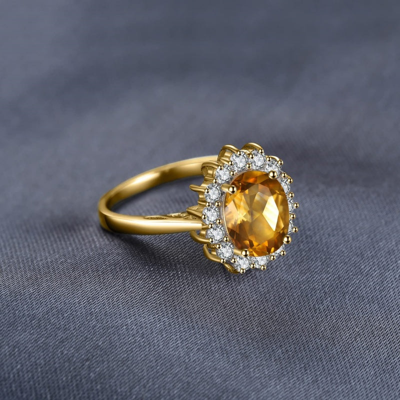 14K Yellow Gold Plated Birthstone Halo Engagement Rings for Women