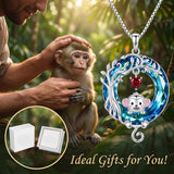 Sterling Silver Blue Crystal  Tree of Life Raccoon Bunny Cat Corgi  Pendant  Necklace  Anniversary Birthday Gifts