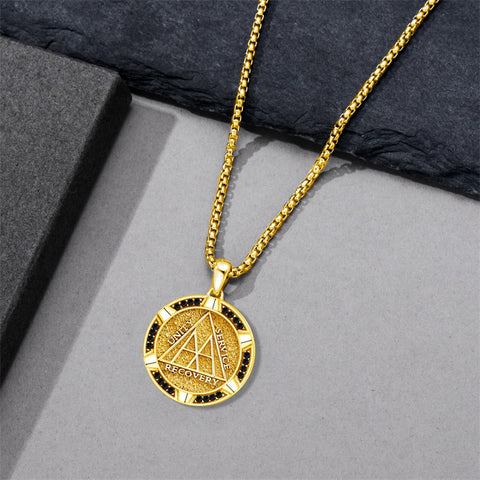 Sterling Silver AA Sobriety Alcoholics Anonymous  Pendant Necklace for Men