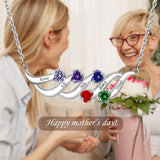 Sterling Silver Personalized Birthstone Name Wave Pendant Family Necklace