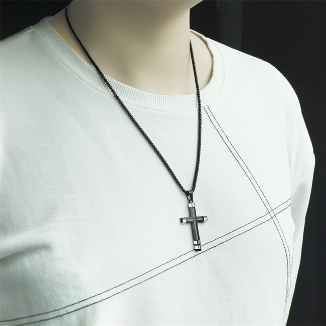 Philippians 4:13 Cross Necklace for Men Strength Bible Verse I CAN DO ALL THINGS Pendant Stainless Steel Chain Meaningful Jewelry Gift for Boy