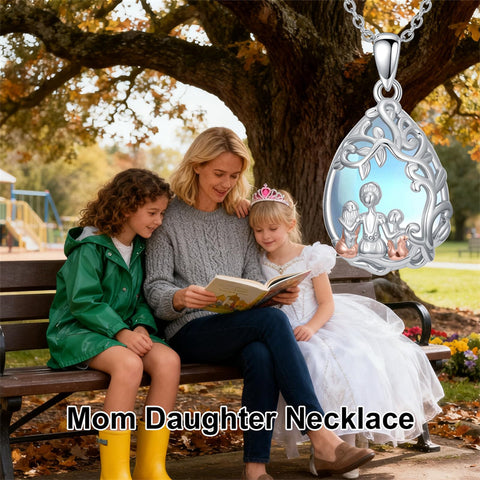 Sterling Silver Moonstone Teardrop Father Daughter Mother Daughter Pendant Necklace