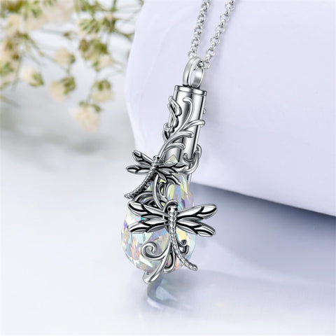 Sterling Silver Teardrop Crystal Butterfly Dragonfly Fox Hummingbird Phoenix Tree of Life Urn Necklaces for Ashes