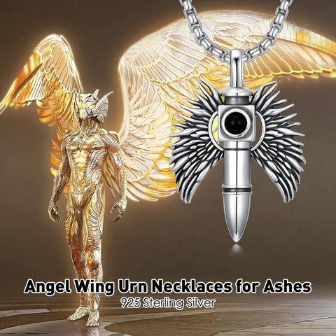 Sterling Silver Animal Angel Wings Pet Jesus Bullet Urn Necklaces for Ashes for Men