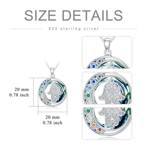 Sterling Silver Crystal Triple Moon Goddess Hamsa Hand Lotus Tree of Life Flower of Life Chakra Pendant Necklace