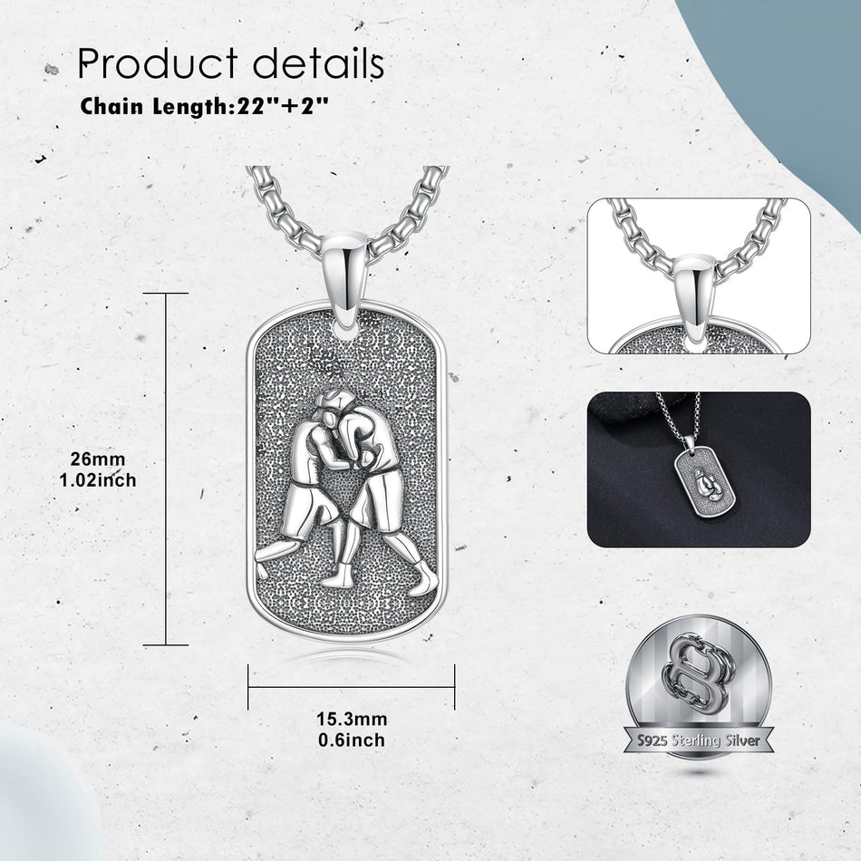 Sterling Silver Dog Tag Baseball Basketball Softball Soccer Pendant Necklace for Men