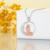 Sterling Silver Fox Moon Pendant Necklace