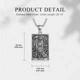 Sterling Silver Tarot Card Pendant  Necklace for Men Gothic Amulet Jewelry