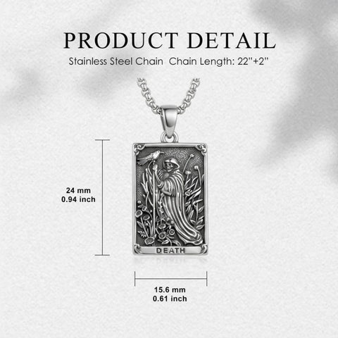 Sterling Silver Tarot Card Pendant  Necklace for Men Gothic Amulet Jewelry