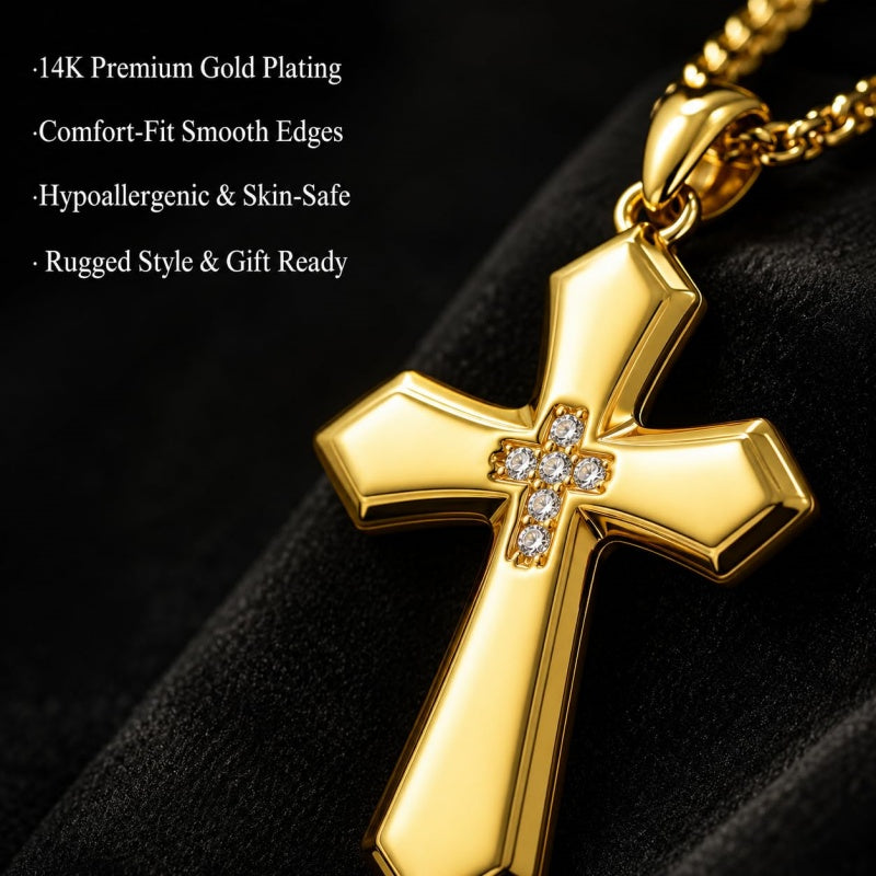 Cross Pendant Necklace  14K Gold Plated Christian Faith Jewelry