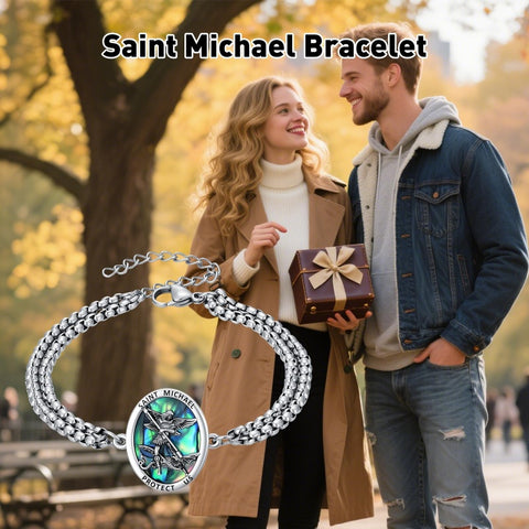 Sterling Silver Abalone Shell Saint Michael Bracelet Catholic Jewelry