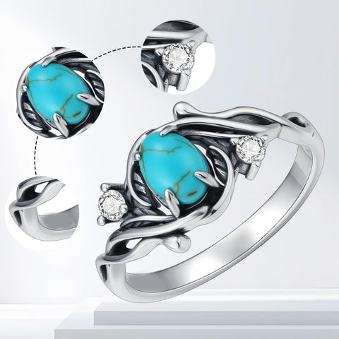 14K Gold Plated Turquoise Ring Western Jewelry Anniversary Birthday Gift for Women