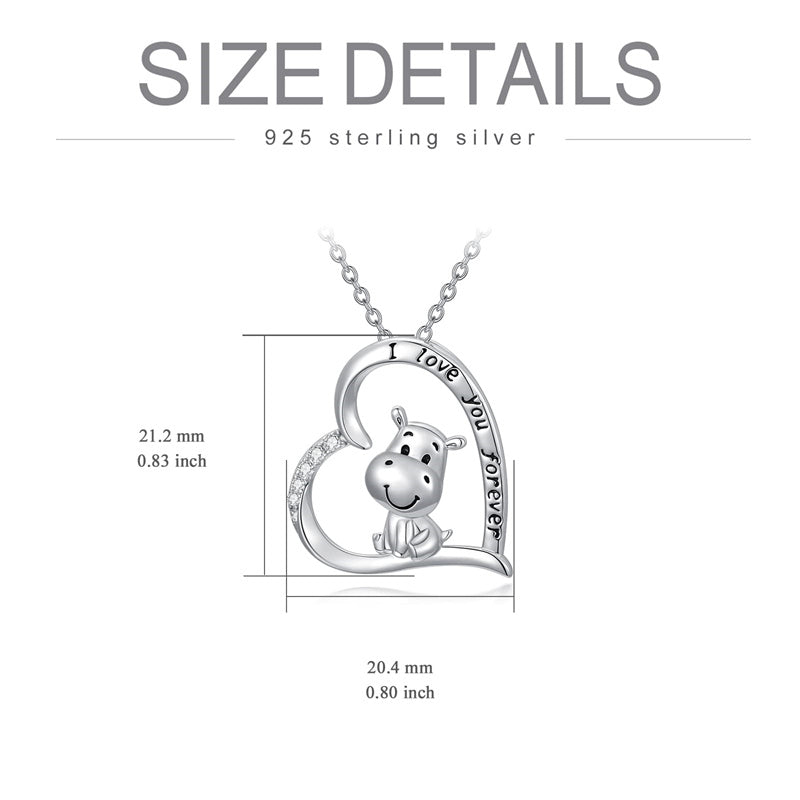 Sterling Silver Cubic Zirconia Hippo Pendant Necklace