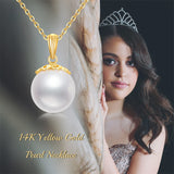 14K Real Gold Pearl Pendant Necklace for Women,Solid Gold 9 MM Freshwater Pearl Necklaces Anniversary Birthday Jewelry Present for Women
