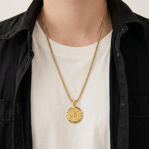 14K Gold Plated Saint Medal Christian  Pendant Necklace for Men