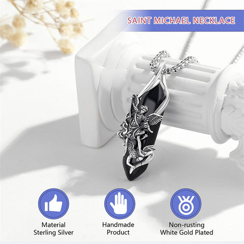 Saint Michael Necklace 925 Sterling Silver Pendant Crystal Catholic Religion Protection Jewelry Gifts for Women Men