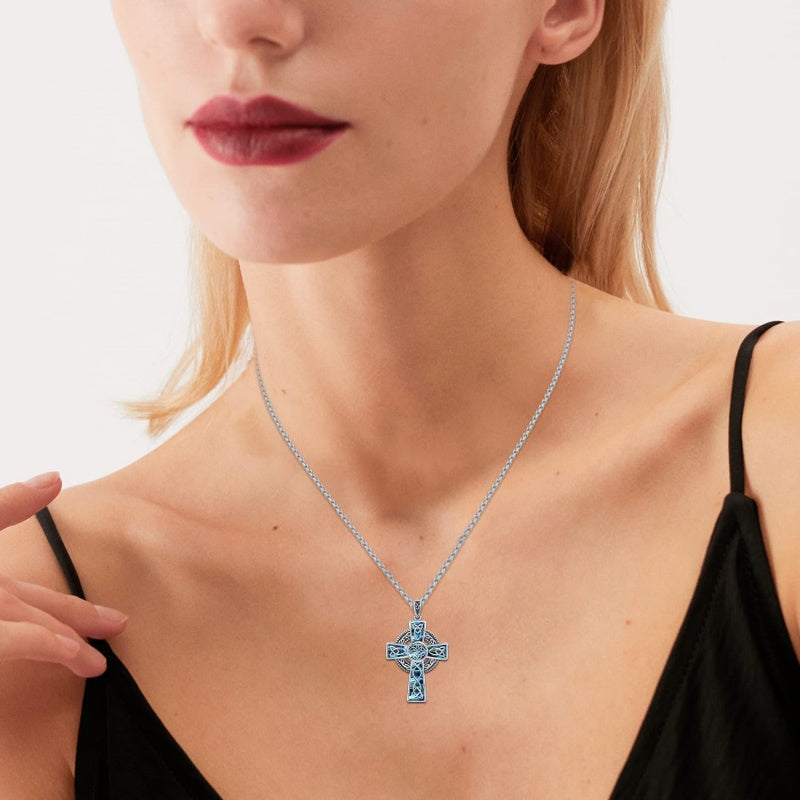 14K Gold Plated Celtic Vikin Cross Pendant Necklace Irish Jewelry Religious Protective Gift