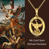 14k Real Gold St Michael Necklace , Dainty Solid Gold Protect Jewelry Gift For Women Girls Valentine Christmas Mothers Day Gifts