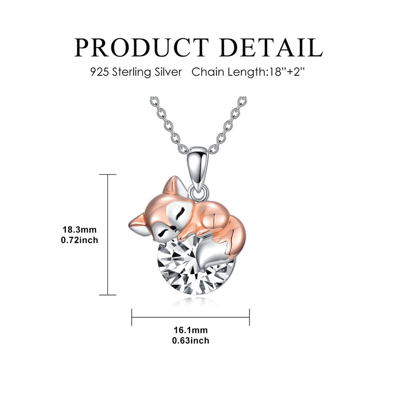 Sterling Silver 12 Month Birthstone Fox Pendant Necklace for Women
