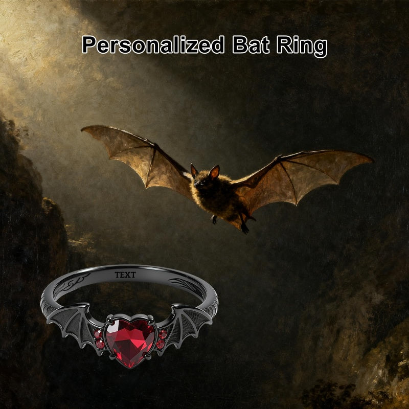 Sterling Silver Personalized Birthstone Punk Skull Bat Snake Ring Goth Jewelry for Halloween Birthday