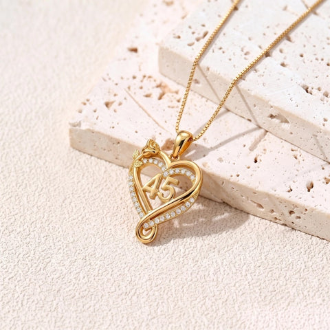 14K Gold  Plated Birthday Anniversary Rose Heart Pendant Necklace for Women
