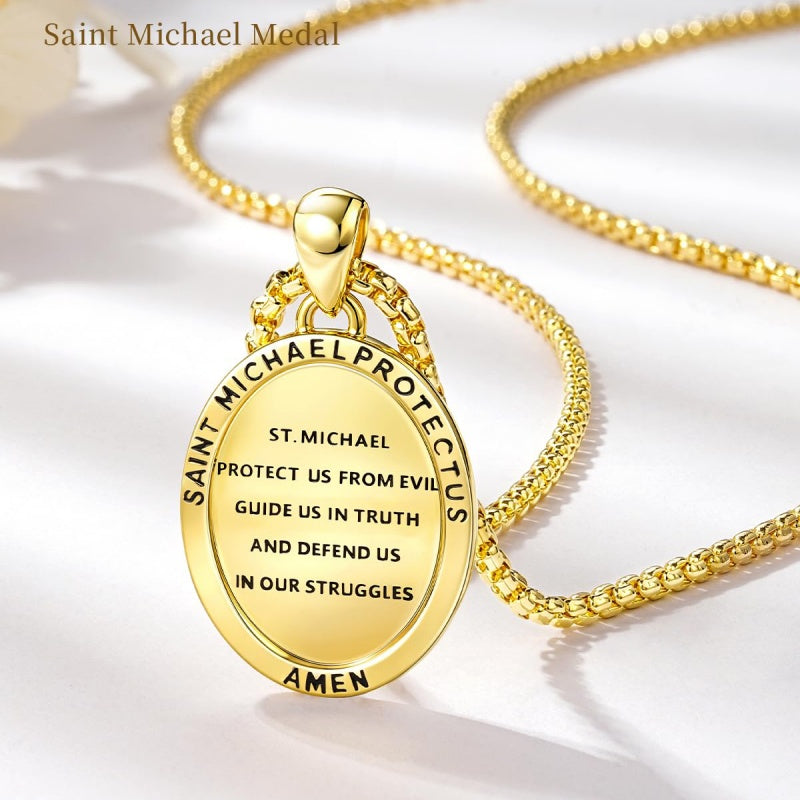 Patron Saint Medals Protection  14K Gold Plated Necklace for Men