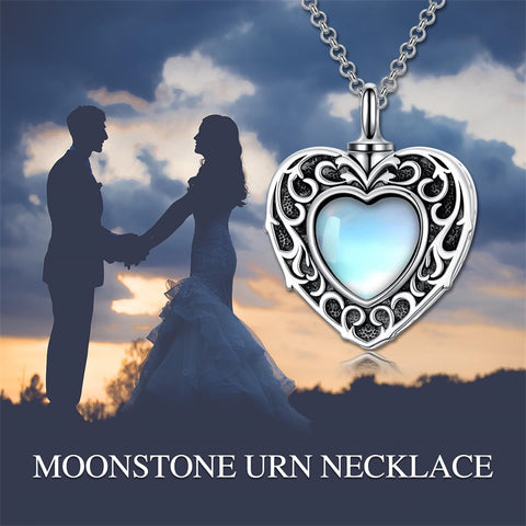 Sterling Silver Moonstone Turquoise Moss Agate Heart Shaped Urn Necklace for Ashes
