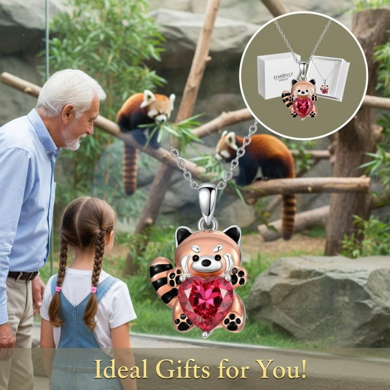 Sterling Silver Birthstone Red Panda Pendant Necklace for Women Birthstone Christmas Birthday  Gifts