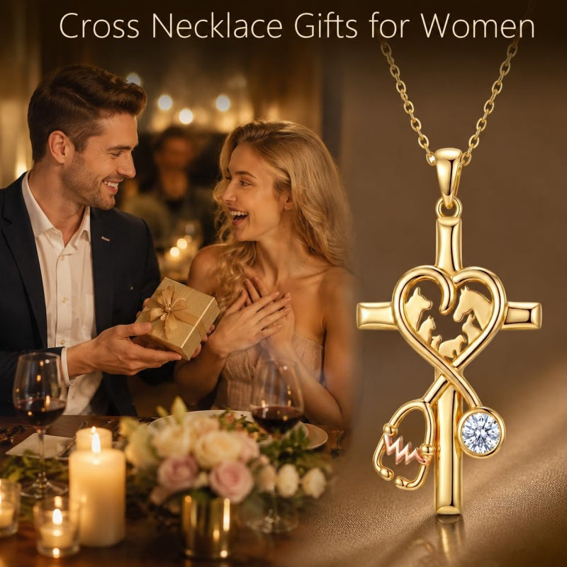 14K Gold Plated Cross Necklace for Women