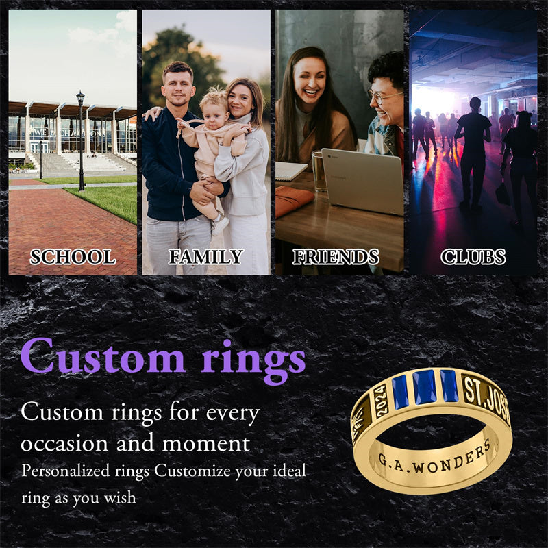 Sterling Silver 10K 14K 18K Gold Personalized Birthstone Pattern Class Ring for Men